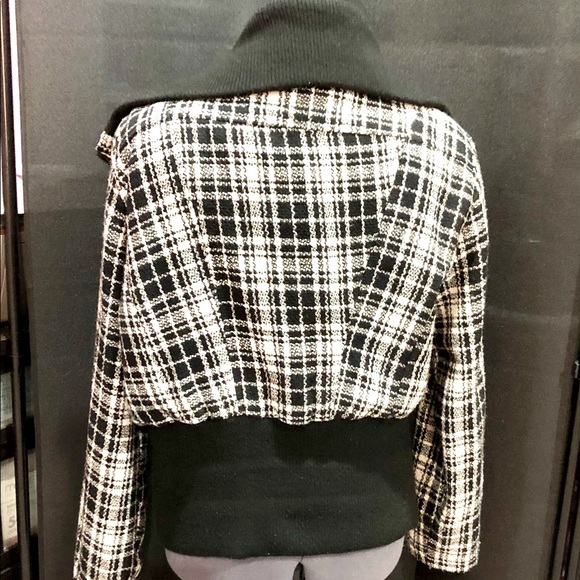 YOKI authentic brand Black & White Plaid Collared Bomber Jacket size L - Picture 3 of 12